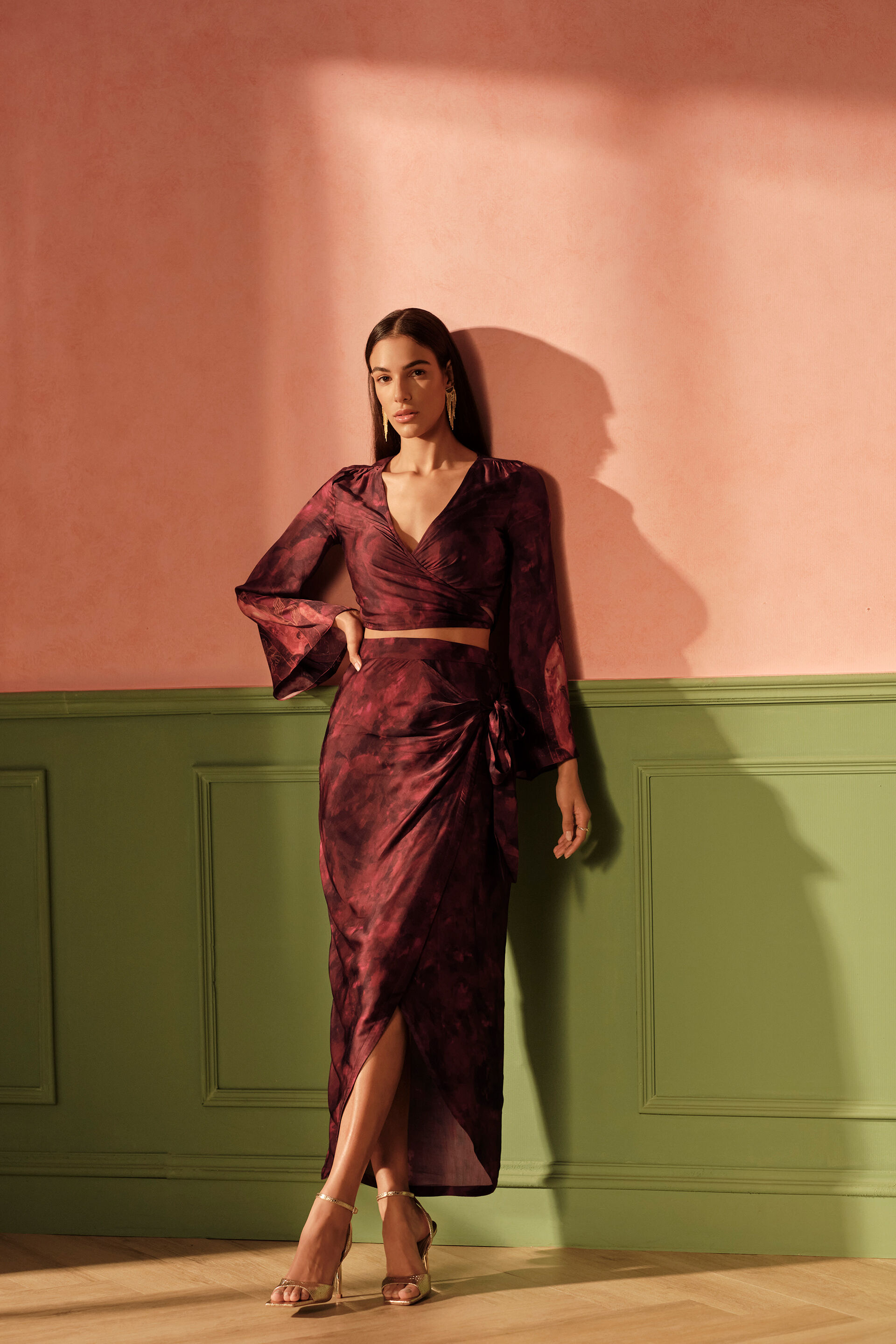 Scarlet Skies Two-Piece Viscose Set, Wine, image 1
